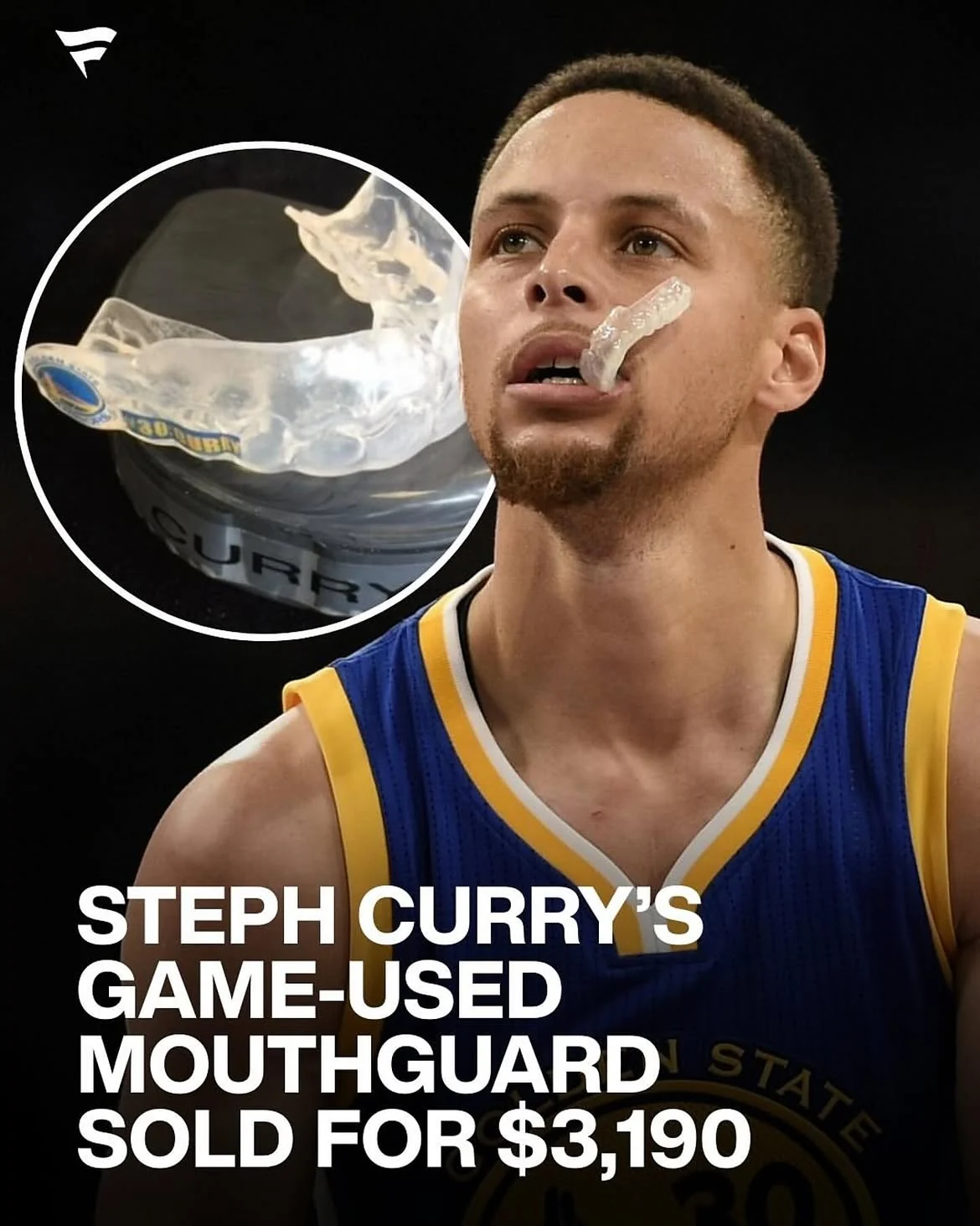 Basketball player with a visible mouthguard and a clear mouthguard product close-up.